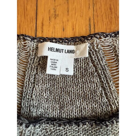 Helmut Lang Sweater Womens Small Gray Black Colorblock Open Knit SHK0073 Raglan - Picture 2 of 5